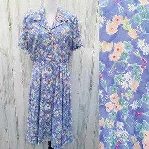 Vintage Periwinkle Garden Club Floral A-Line Dress